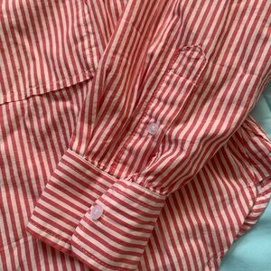 Old Navy Red and White Striped Cropped Shirt